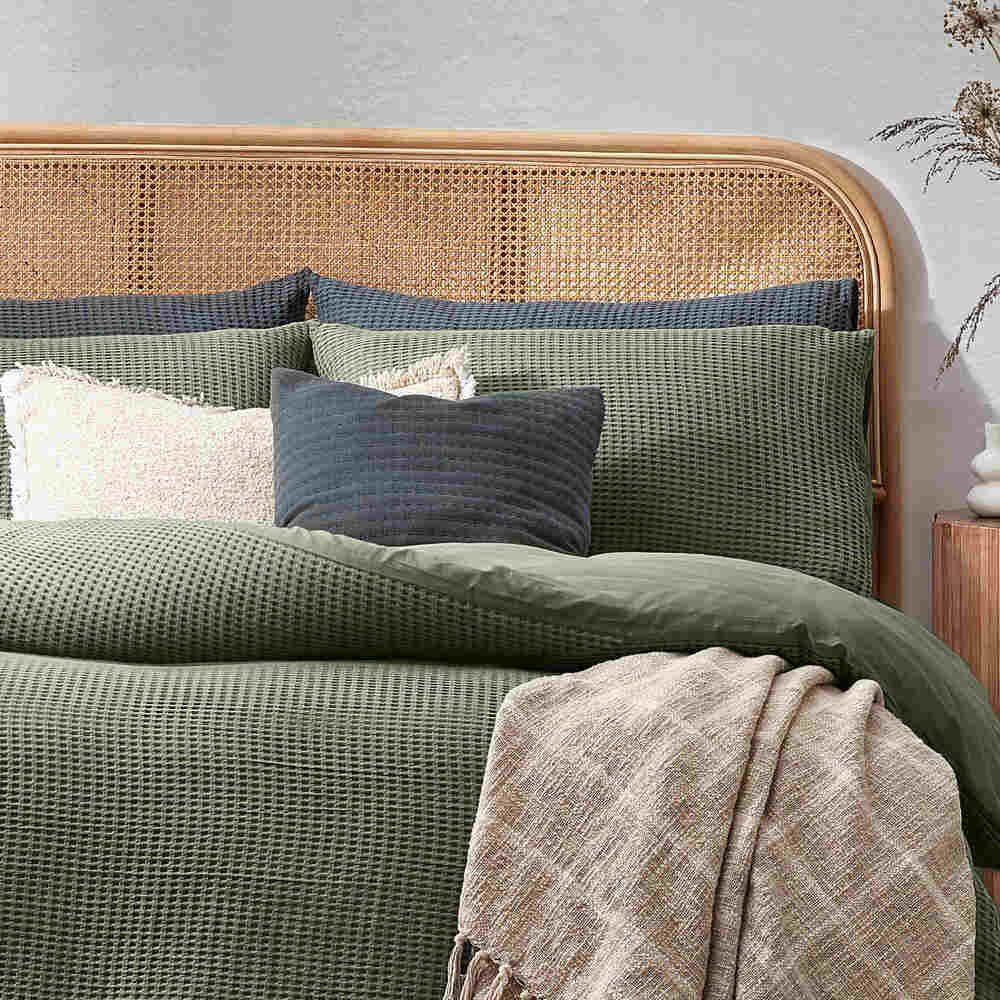 Chunky Waffle Duvet Cover Set - Olive