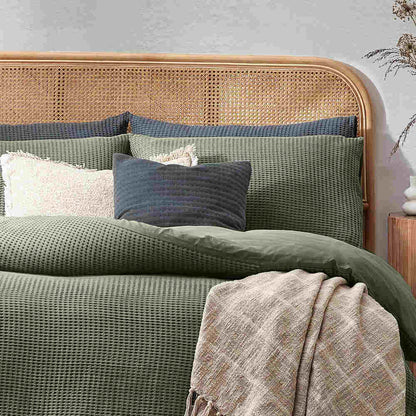 Chunky Waffle Duvet Cover Set - Olive