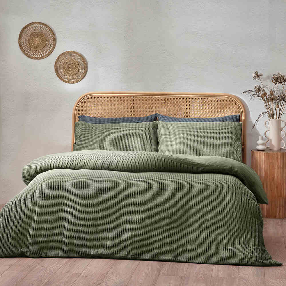 Chunky Waffle Duvet Cover Set - Olive