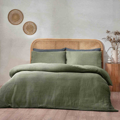Chunky Waffle Duvet Cover Set - Olive