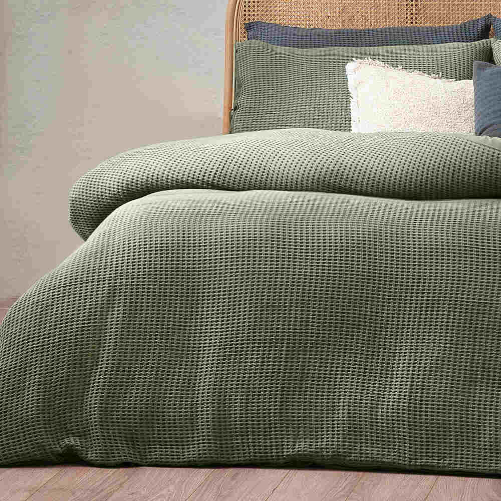 Chunky Waffle Duvet Cover Set - Olive