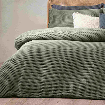 Chunky Waffle Duvet Cover Set - Olive