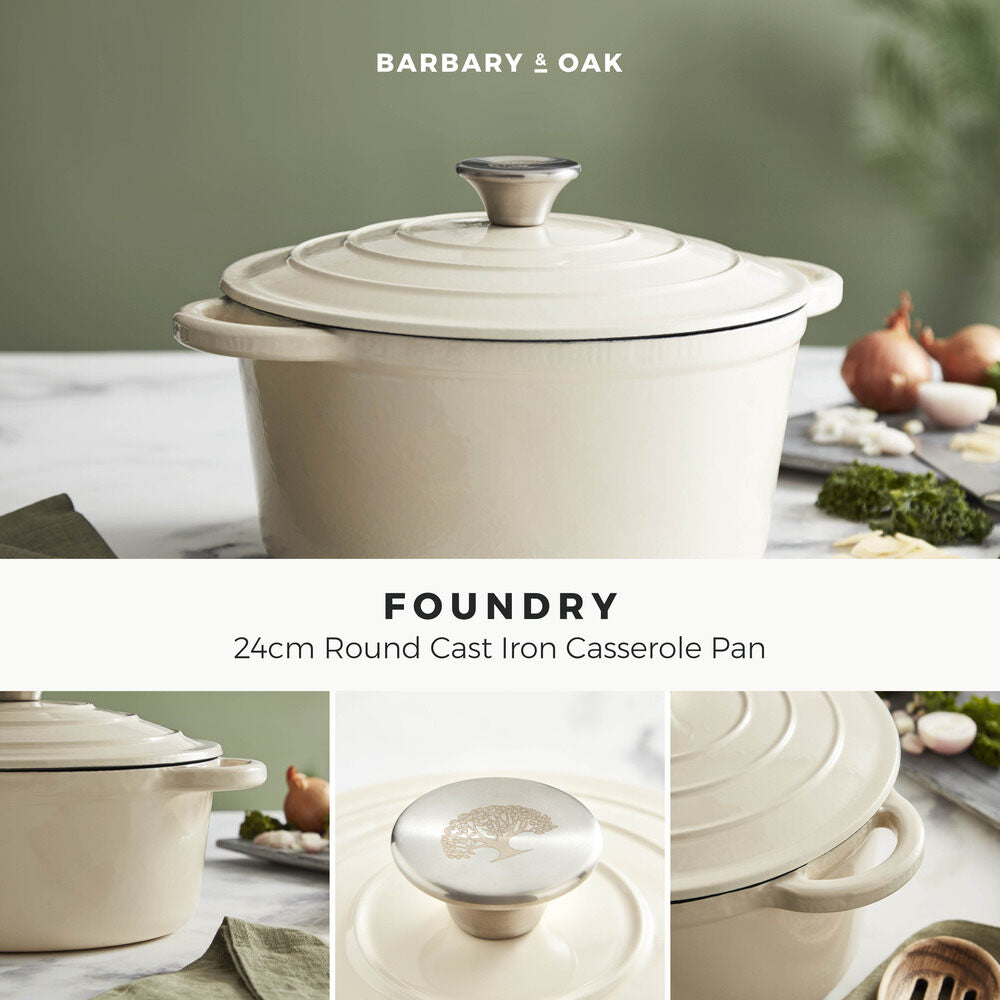 Barbary Oak Foundry 24cm Cast Iron Casserole Pot - Cream