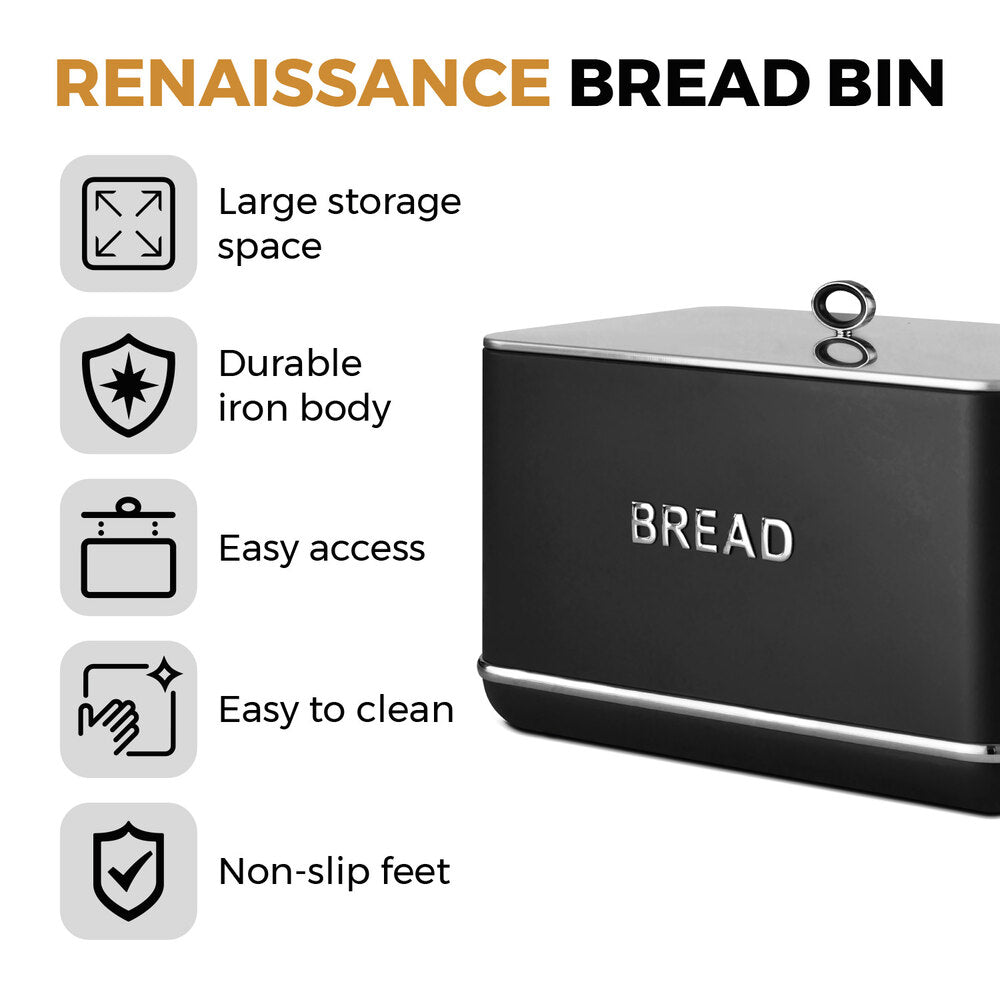Tower Renaissance Retro Bread Bin - Black