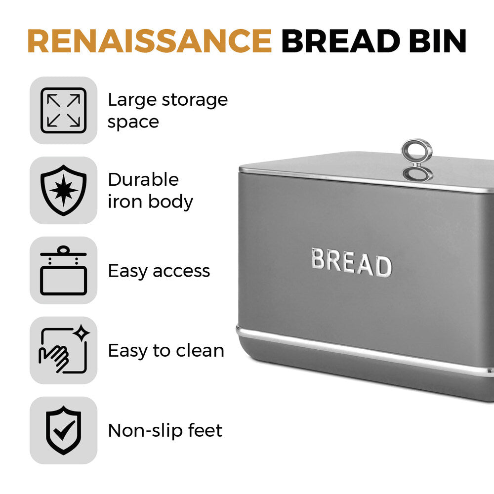 Tower Renaissance Retro Bread Bin - Grey