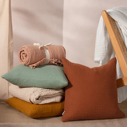 Yard Lark Muslin Crinkle Cotton Cushion Cumin 45x45 Feather Filled