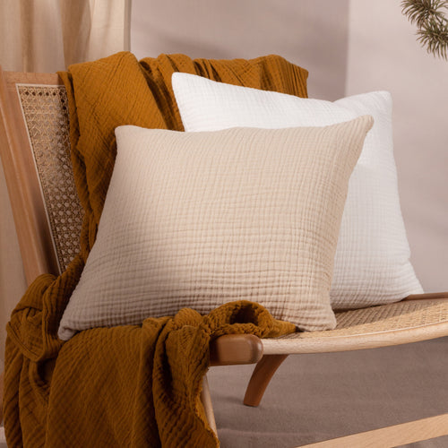 Yard Lark Muslin Crinkle Cotton Cushion Natural 45x45 Feather Filled