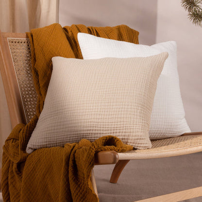 Yard Lark Muslin Crinkle Cotton Cushion Natural 45x45 Feather Filled