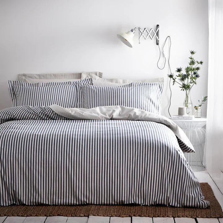 Hebden Stripe Navy/Grey Double Duvet Set