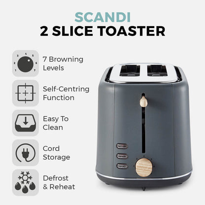 Tower Scandi 2 Slice Toaster - Grey