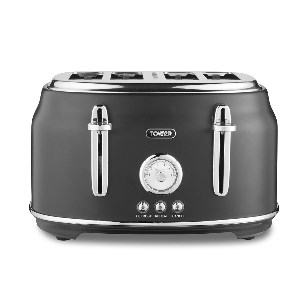 Tower Renaissance Retro 4 Slice Toaster - Black