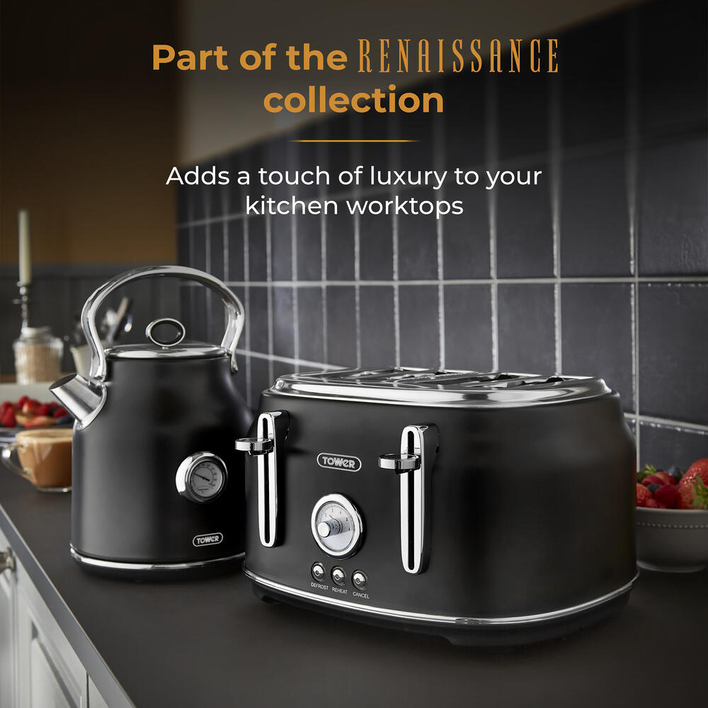 Tower Renaissance Retro 4 Slice Toaster - Black