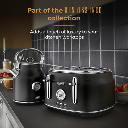 Tower Renaissance Retro 4 Slice Toaster - Black