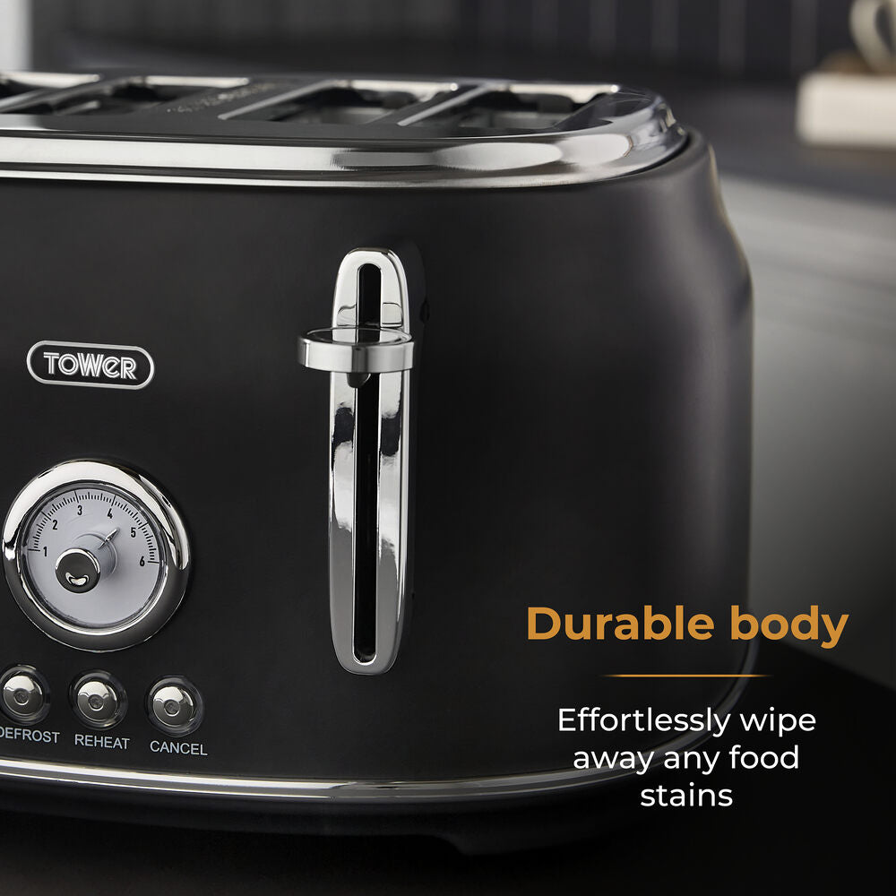 Tower Renaissance Retro 4 Slice Toaster - Black