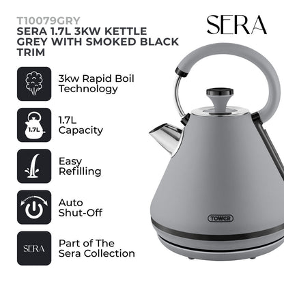 Tower Sera 3Kw Rapid Boil 1.7L Pyramid Kettle - Grey