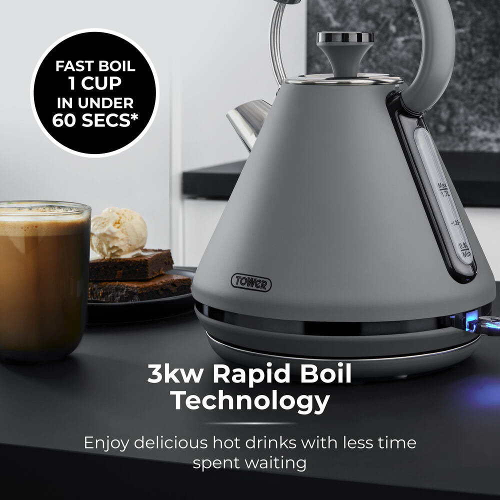 Tower Sera 3Kw Rapid Boil 1.7L Pyramid Kettle - Grey
