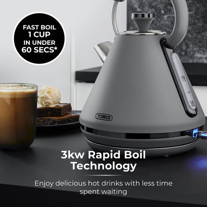 Tower Sera 3Kw Rapid Boil 1.7L Pyramid Kettle - Grey