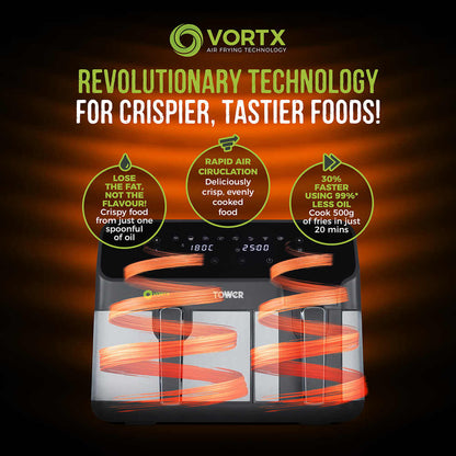 Tower Vortex Eco Dual Digital Air Fryer with 5.2L & 3.3L Drawers