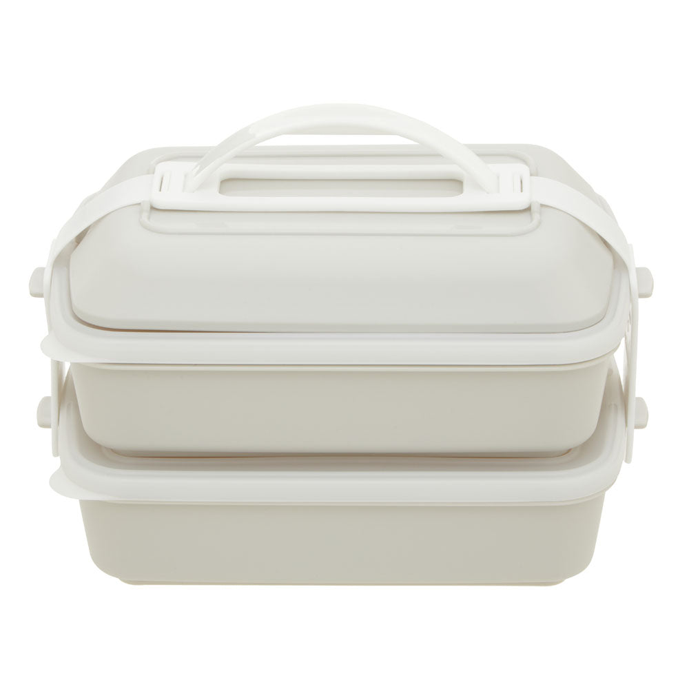 Lunch Box with Cutlery - Warm Grey & White
