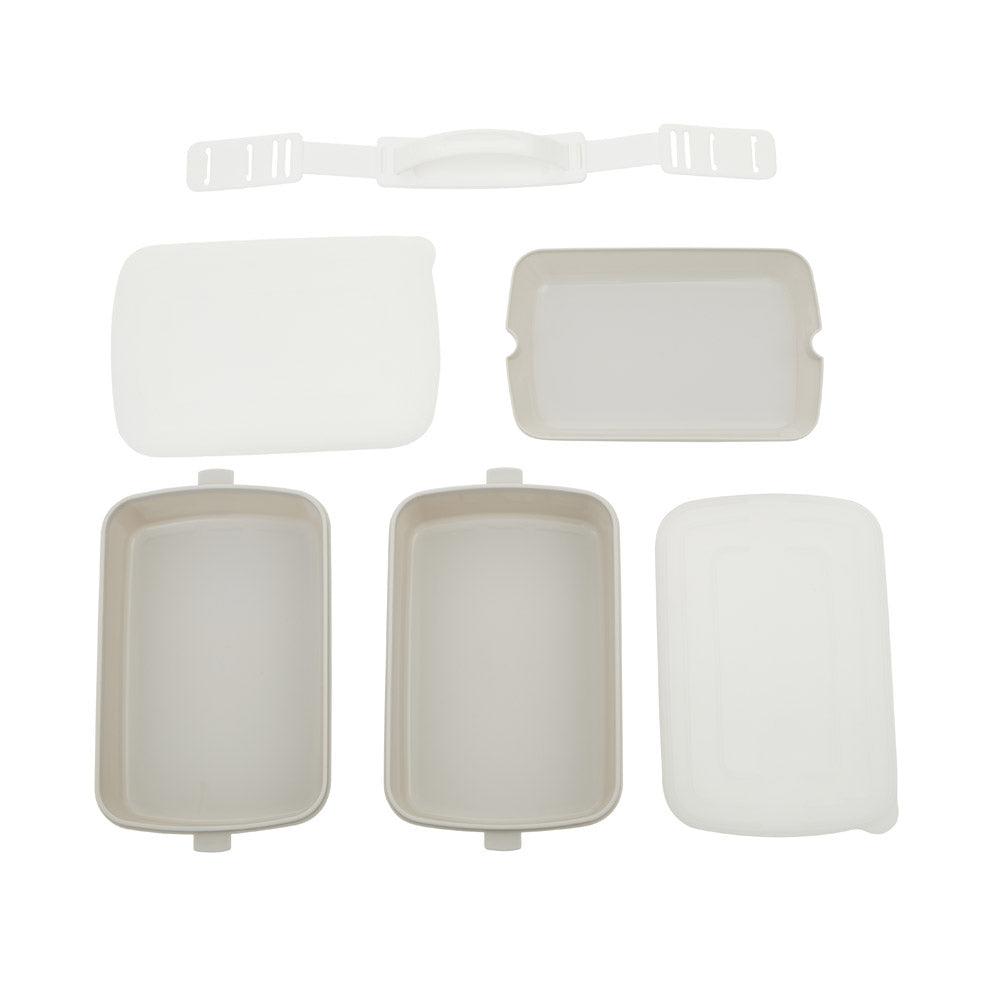 Lunch Box with Cutlery - Warm Grey & White