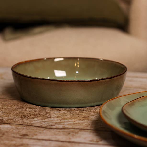 BARBADES 20cm green stoneware cup plate