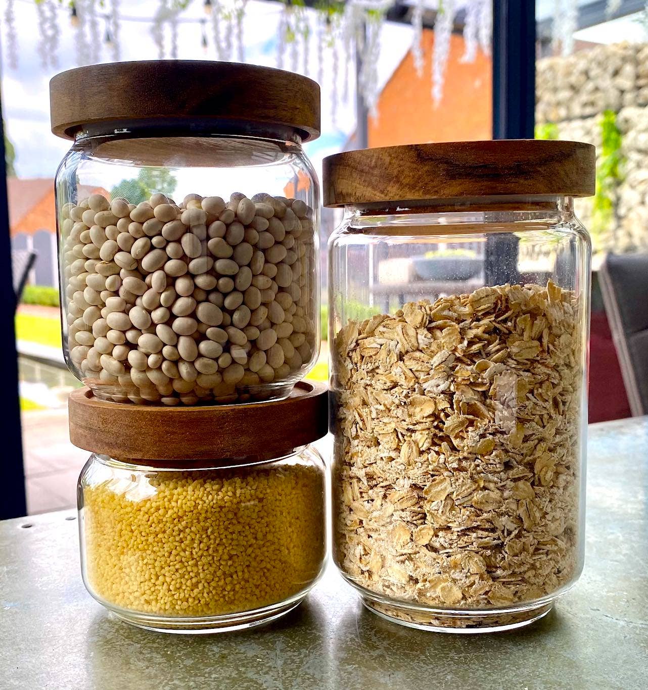 Glass Kitchen Pantry & Storage Jars with Acacia Lids