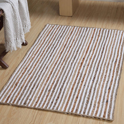 CHAKKAR PALE Hall Rug Stripe Rectangular Jute Beige White