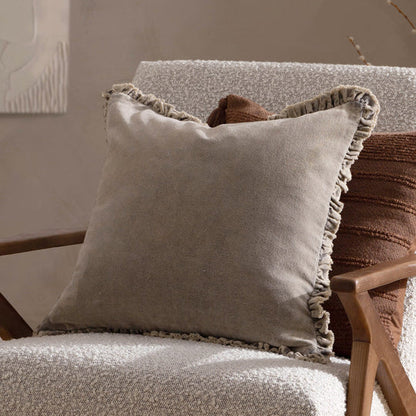 Bertie Washed Cotton Velvet Cushion Taupe