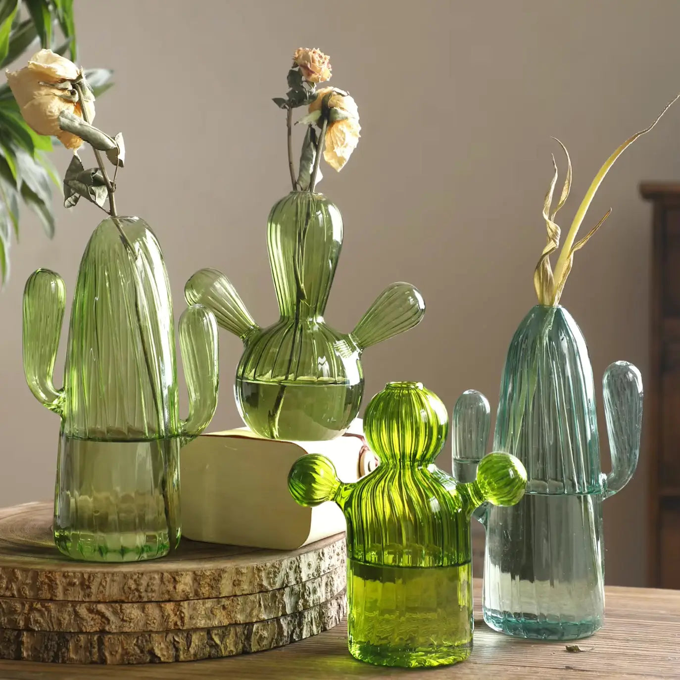 Long Cactus Shaped Glass Hydroponics Plant Vase