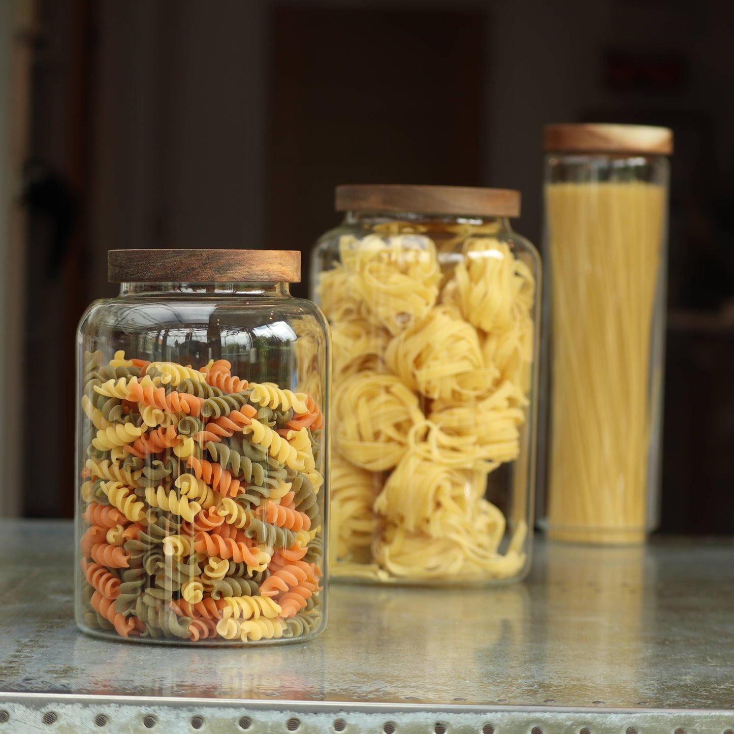 Glass Kitchen Pantry & Storage Jars with Acacia Lids