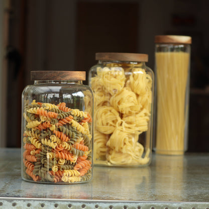 Glass Kitchen Pantry & Storage Jars with Acacia Lids
