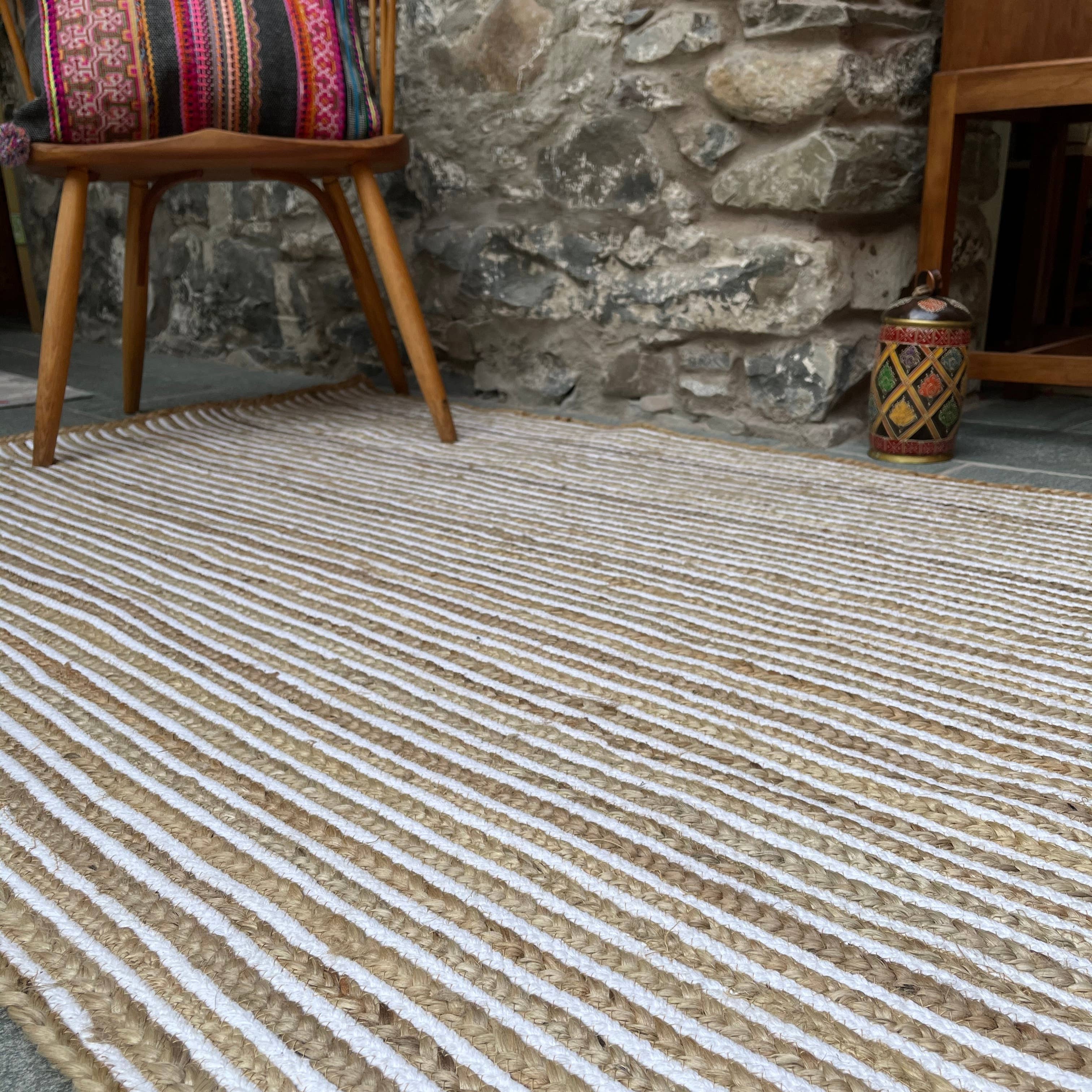 CHAKKAR PALE Hall Rug Stripe Rectangular Jute Beige White