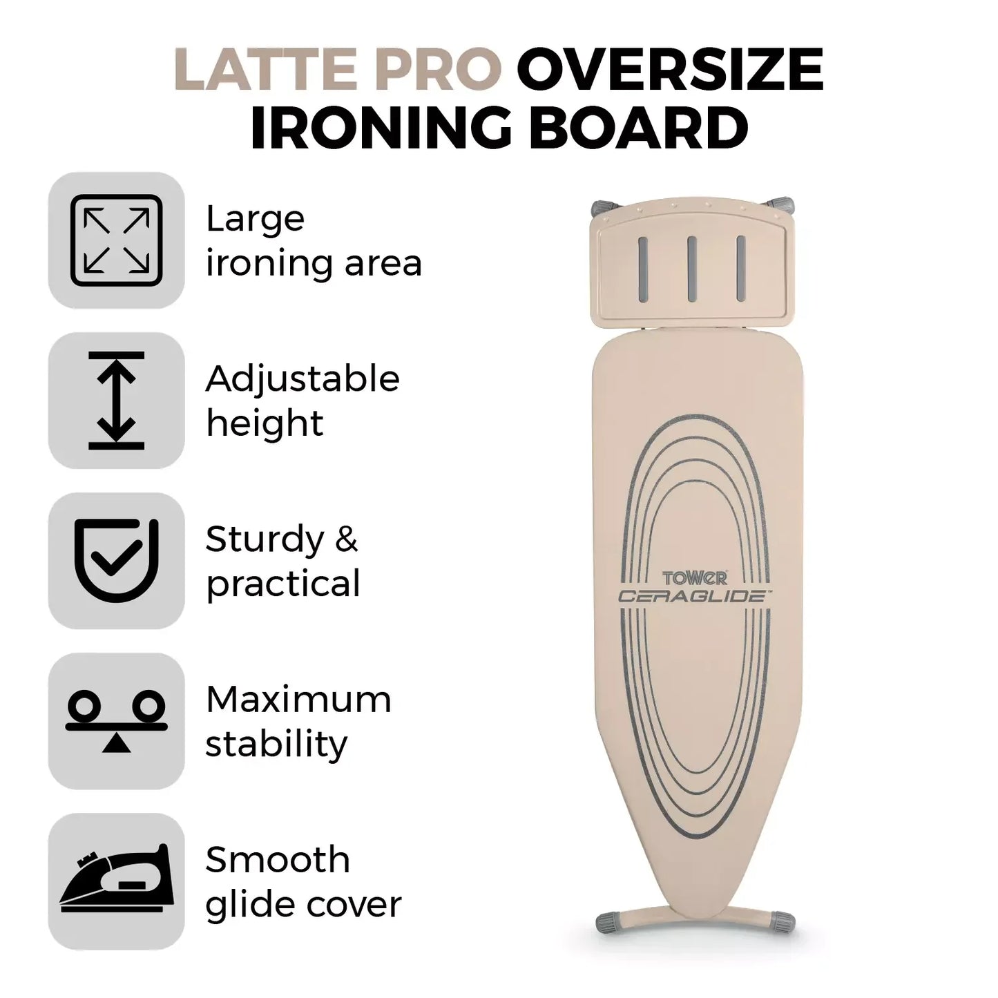 Tower Oversize Ironing Board - Ceraglide Pro Latte