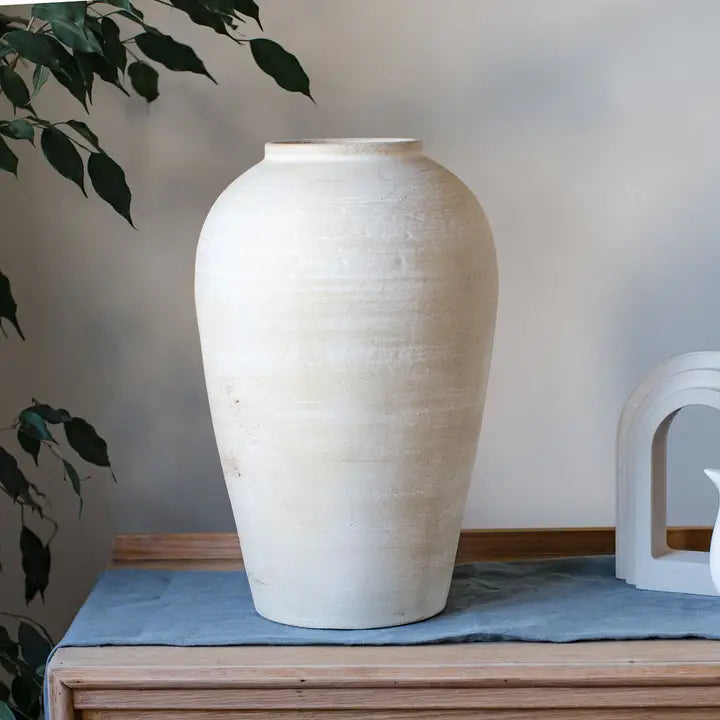 Large Terracotta Decorative Vase - Off White